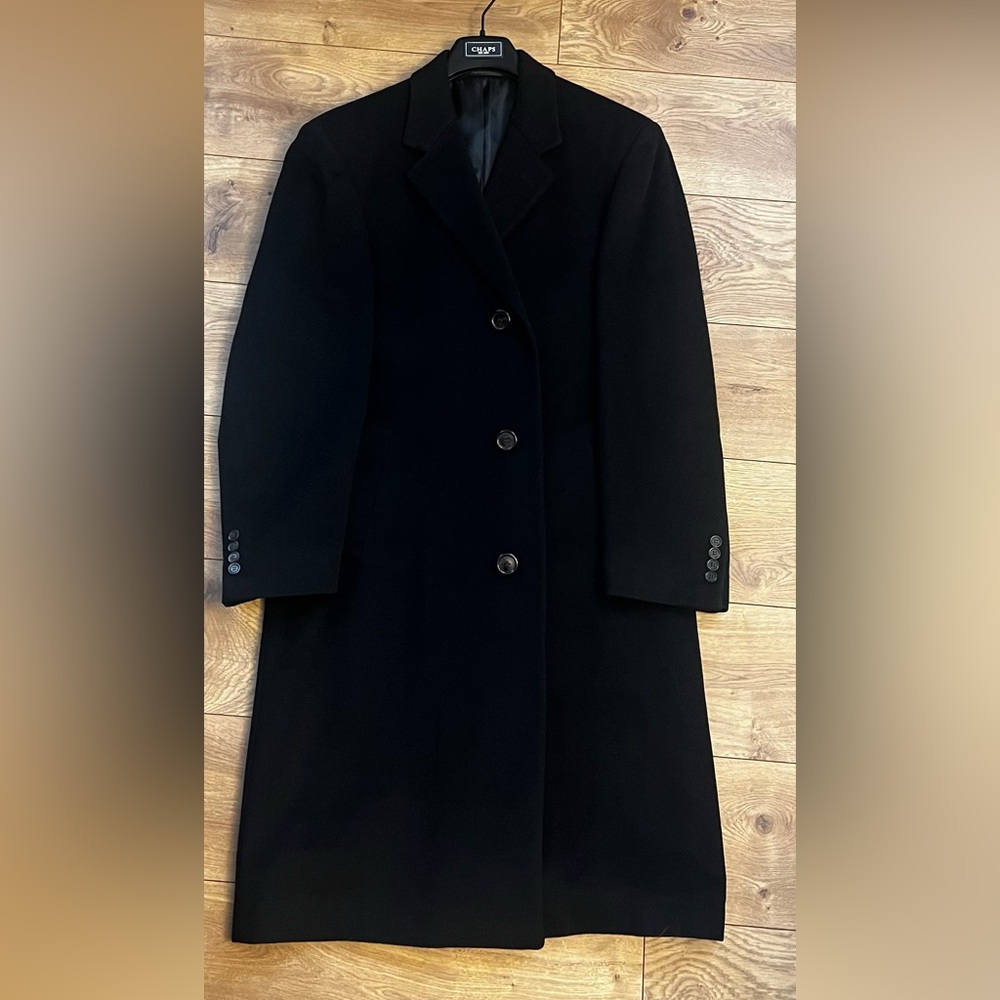 Chaps black trench coat, dry clean only. Hardly worn and in great condition